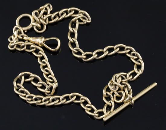 An 18ct. gold oval link albert, 38cm.
